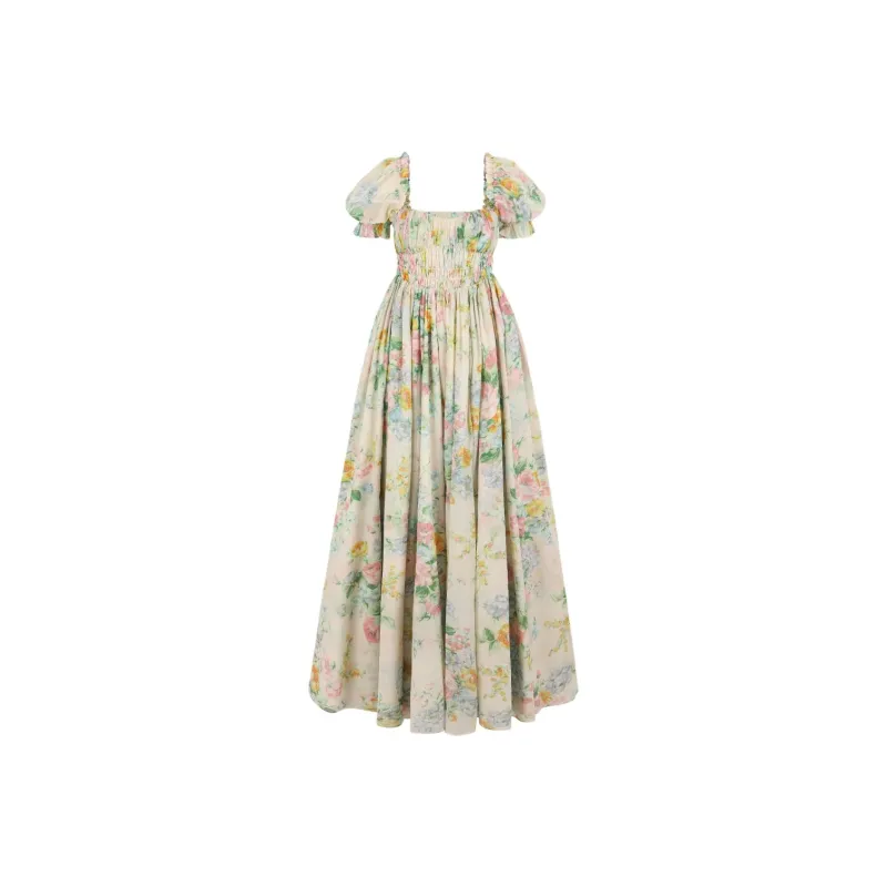Selkie Collection Short Sleeved Dress Women's Apricot With Tiger Azure Rose Print-0