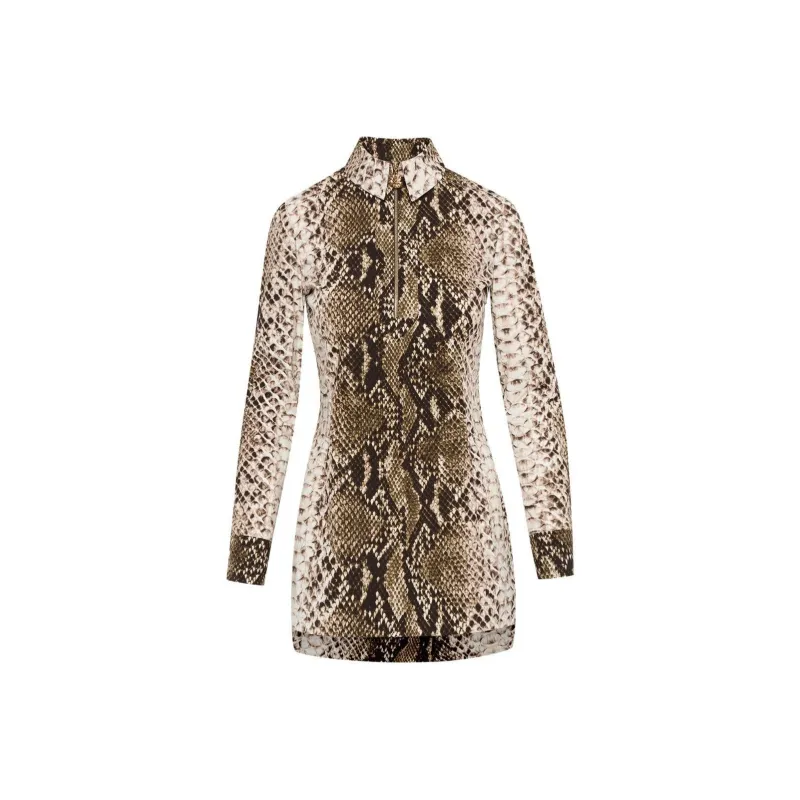 Oscar De La Renta Snake Cotton Poplin Shirt Dress-0