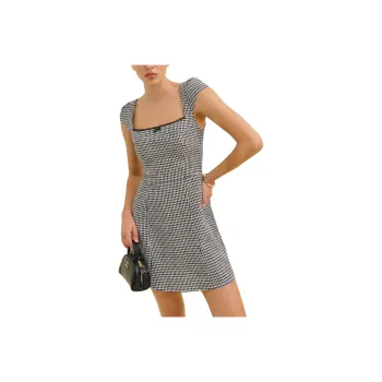 REFORMATION Loula Linen Dress Short Sleeved Dress Women's Black White