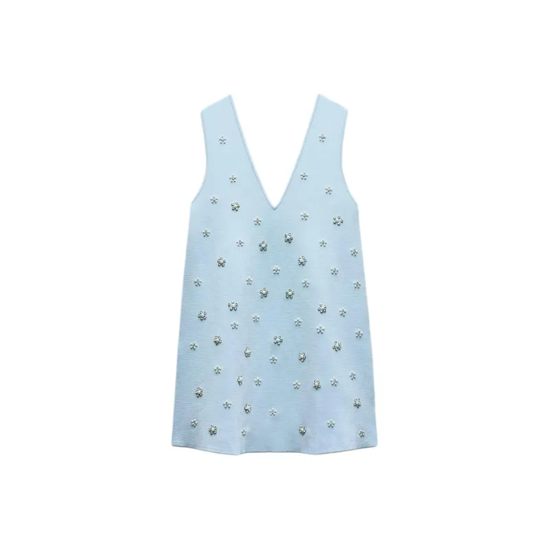 ZARA Sleeveless Dress Women's Light Blue-0