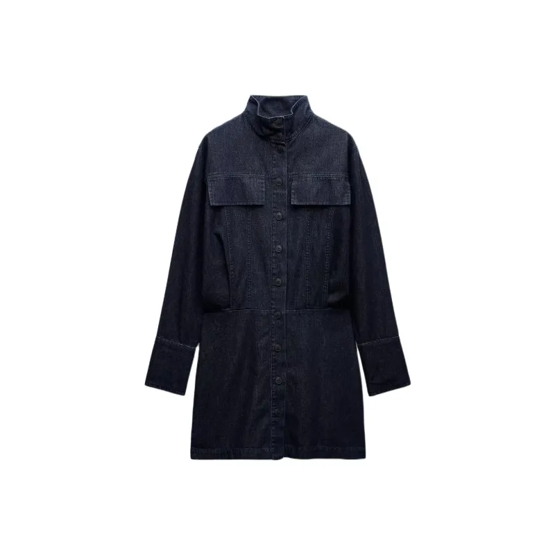 ZARA ZW Series Long Sleeved Dress Women's Blue-0