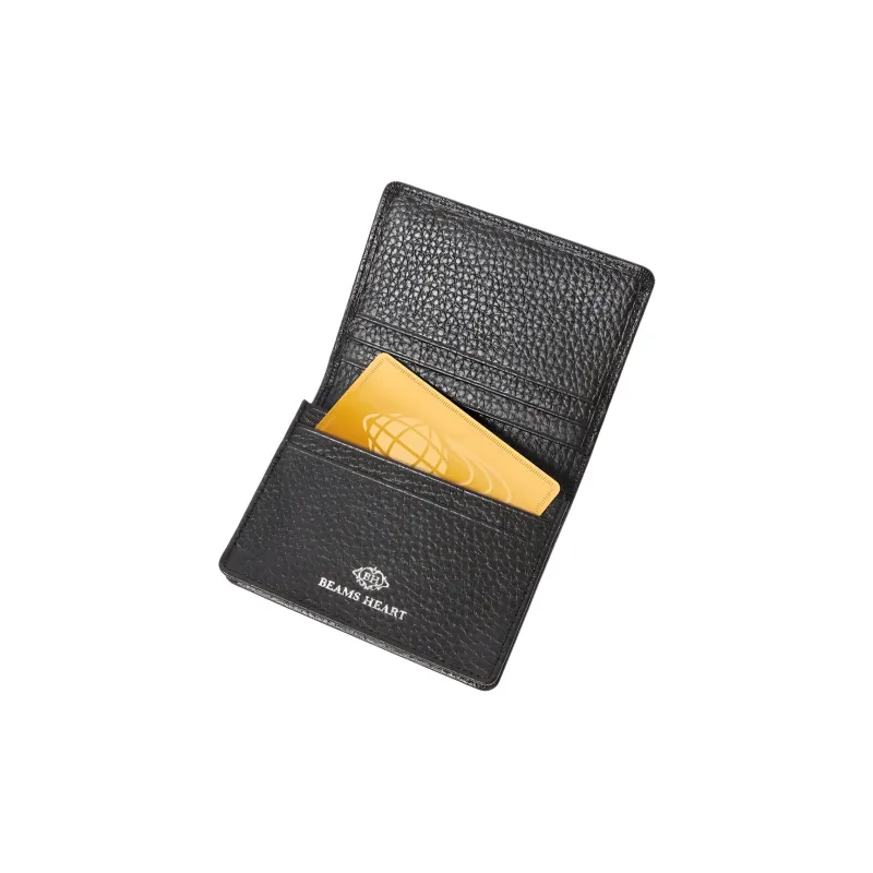 Beams Cow Leather Card Holder Men's Black-3