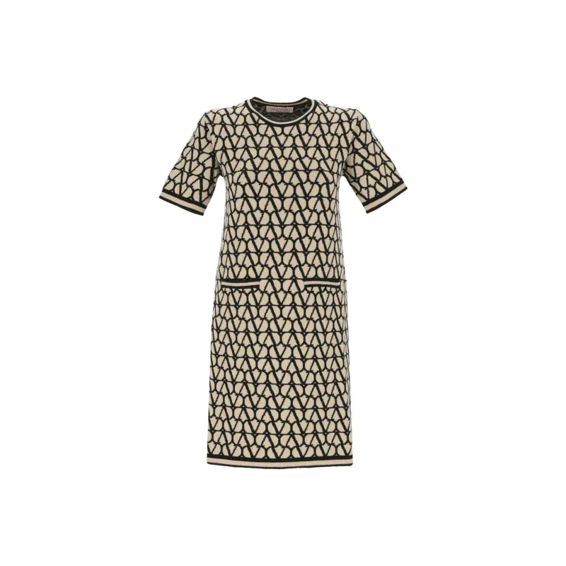 Valentino Pap Monogram Short-Sleeved Midi Dress-0