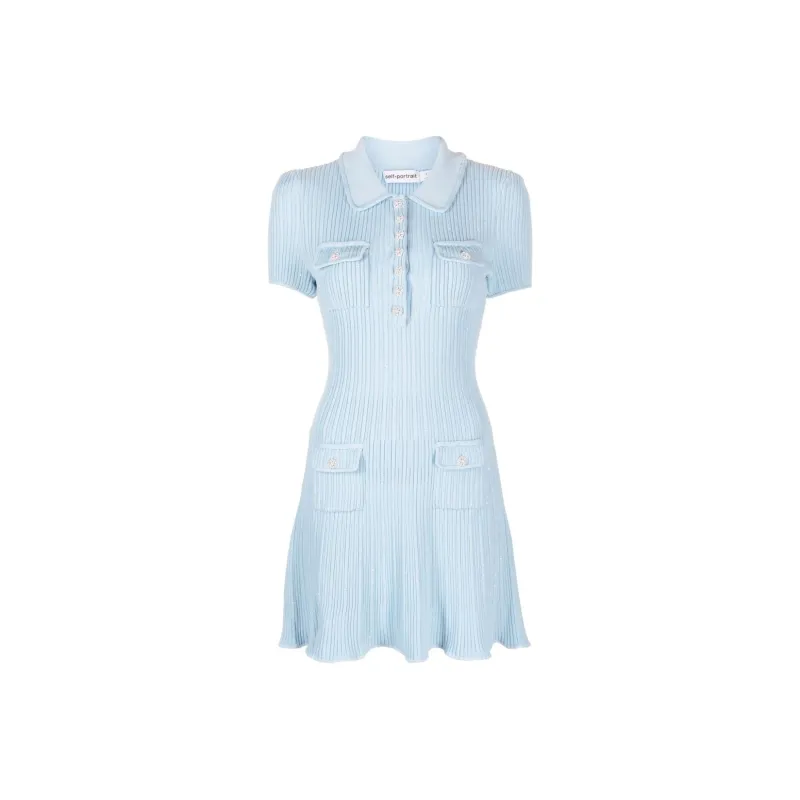 Self-portrait Short-Sleeved Dresses Women's Light Blue-0