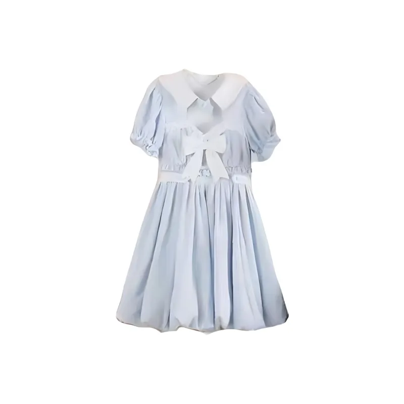 ABCMININ Short Sleeved Dress Women's Blue-0