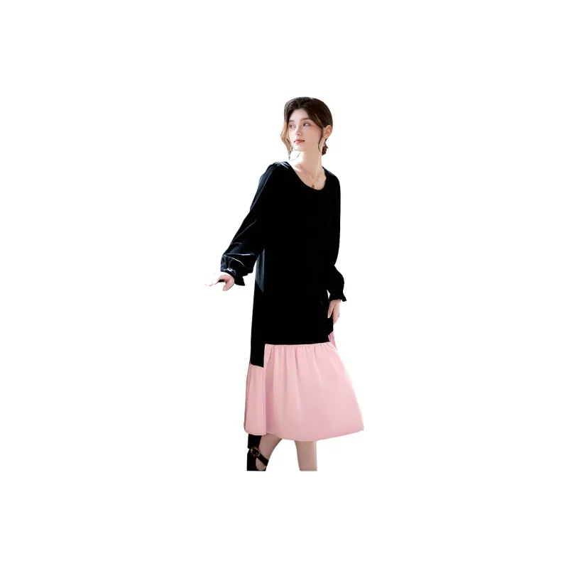 TOUCH Long Sleeved Dress Women's Black & Pink-0