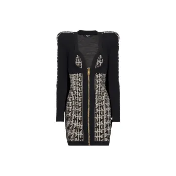 BALMAIN Monogrammed Bodycon Knitted Dress