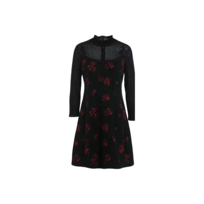 QIAOWANNI Long Sleeved Dresses Women's Black-0