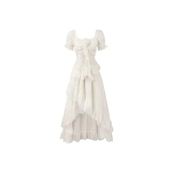 Yvetteclassic Short Sleeved Dress Women's Apricot With Chest Flower