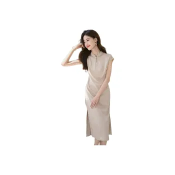 Mo Han Yi Mei Sleeveless Dress Women's Champagne Khaki