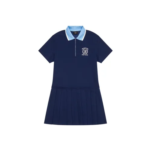 MLB MLB College Style Series SS24 Short Sleeved Dresses Women's Dark Blue