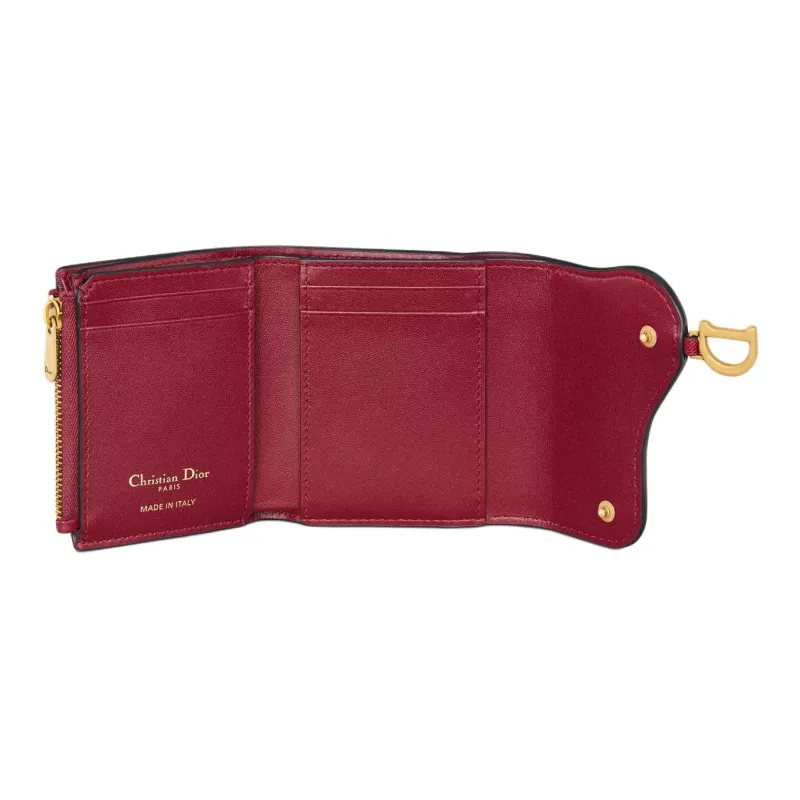 DIOR Saddle Goatskin Wallet Regular Women's Cherry Red-3