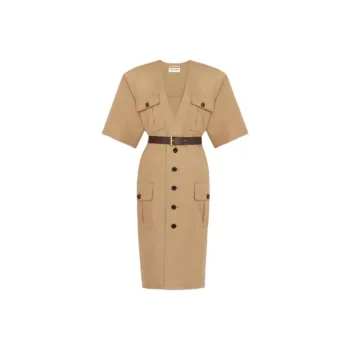 SAINT LAURENT Saharienne V Neck Short Sleeved Dress