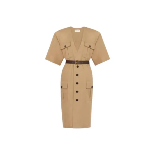 SAINT LAURENT Saharienne V-Neck Short-Sleeved Dress