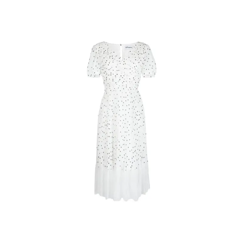 Self-portrait Polka-dot Pleated Midi Dress-0