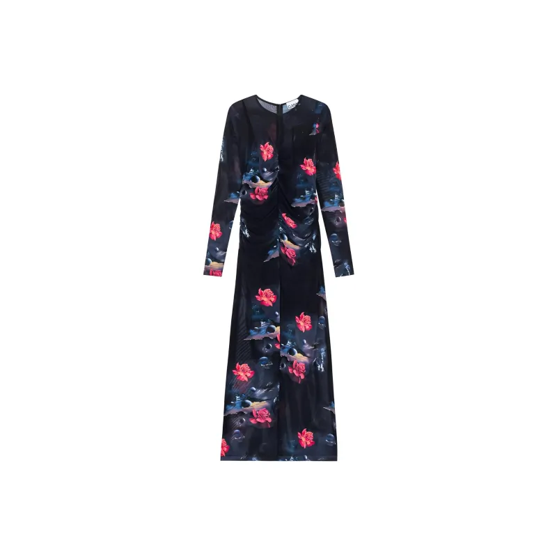 GANNI Floral print Ruched Maxi Dress-0
