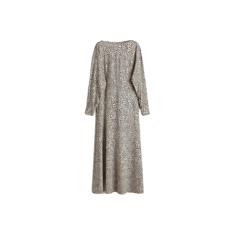 H&M Long Sleeved Dress Women's Light Beige/Leopard Print-0