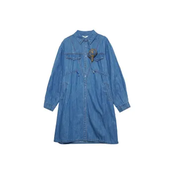 MUGUOGUOMU Long Sleeved Dress Women's Denim Blue