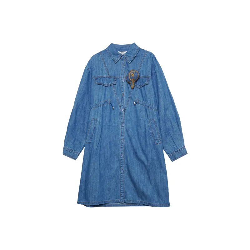 MUGUOGUOMU Long Sleeved Dress Women's Denim Blue-0