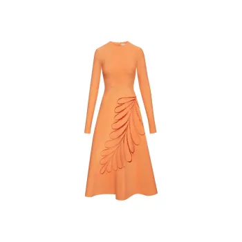 Oscar De La Renta Cut-out Long-sleeve Midi Dress