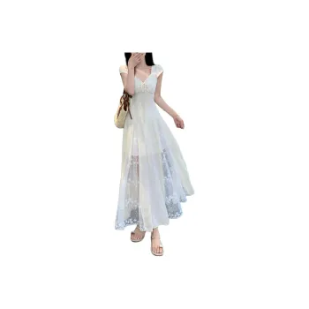 TORIGHT Short Sleeved Dress Women's Apricot+Bowknot Hair Tie Comes With