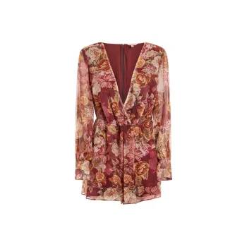 GUESS Floral Print Romper Long-Sleeved Dresses Women's Red