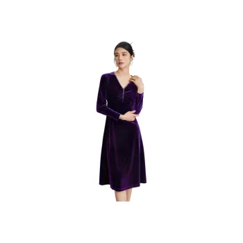 BBLLUUEE Long Sleeved Dress Women's Purple Bamboo