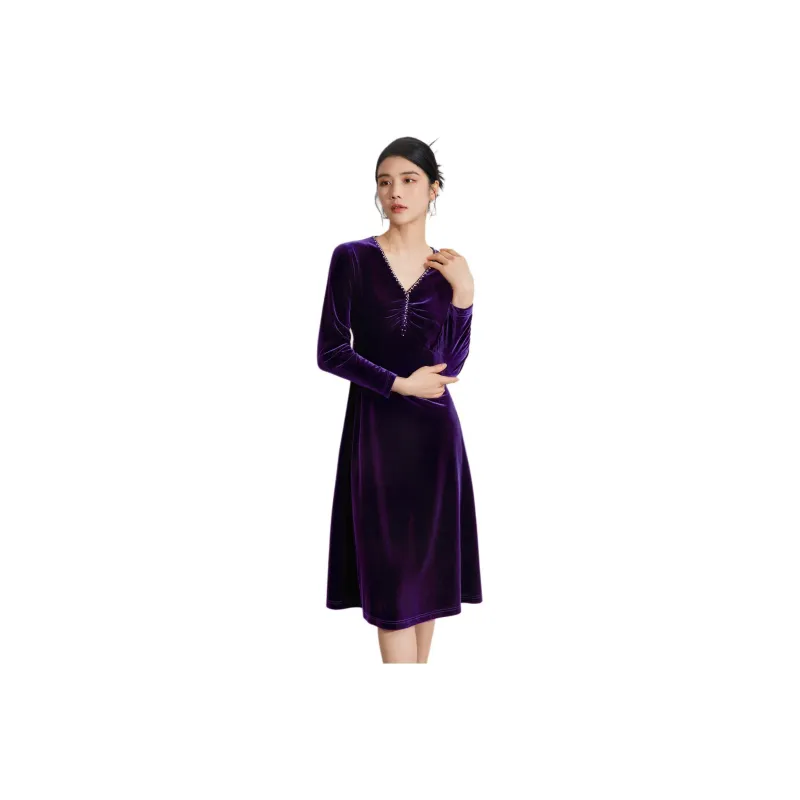 BBLLUUEE Long Sleeved Dress Women's Purple Bamboo-0