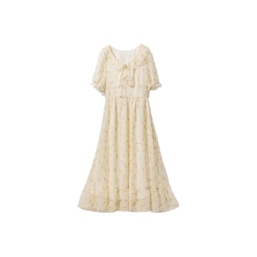 Pumpkin Valley Short Sleeved Dresses Women's Elegant Perfume Yellow