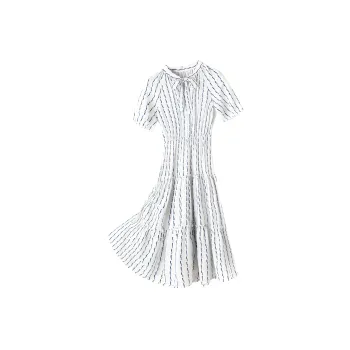H YXIANG Short Sleeved Dresses Women's White Base Blue Black Short Stripes