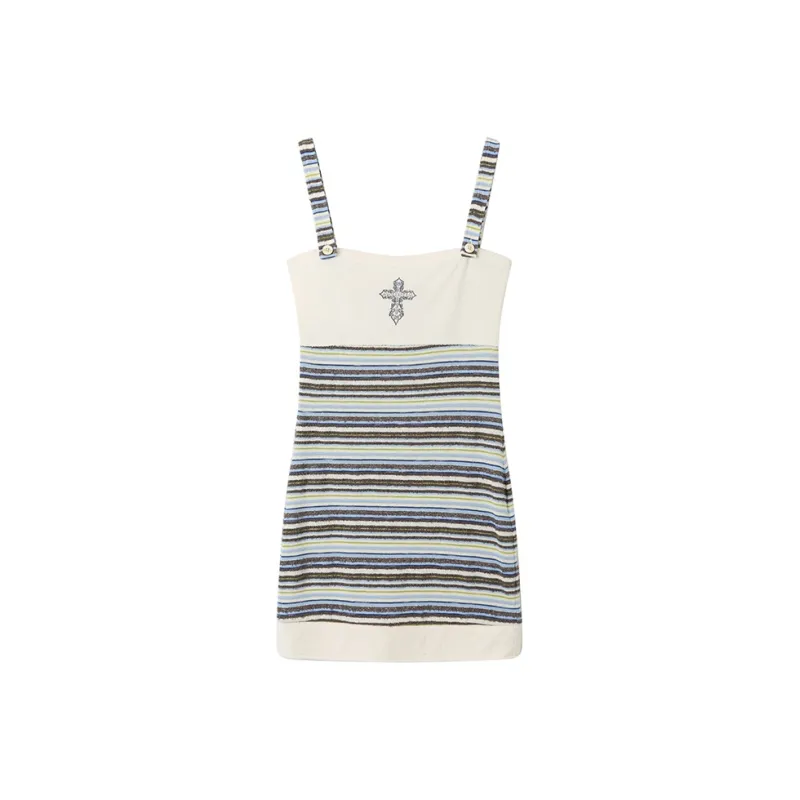 ANDREA MARTIN Slip Dress Women's Beige Blue-0
