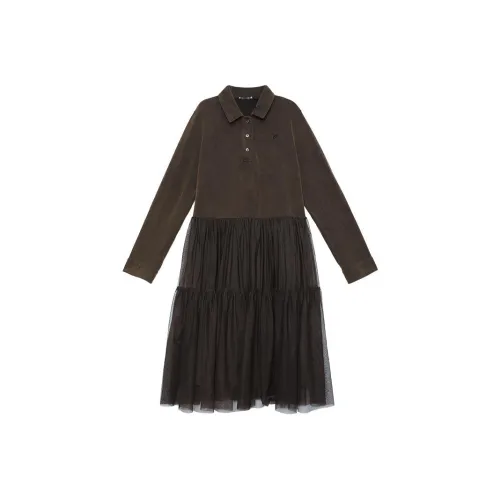 Half Circle Long-Sleeved Dresses Women's Brown