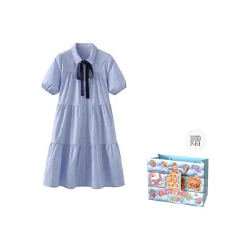 WOWI KCKS Short Sleeved Dress Women's Light Blue+Tie