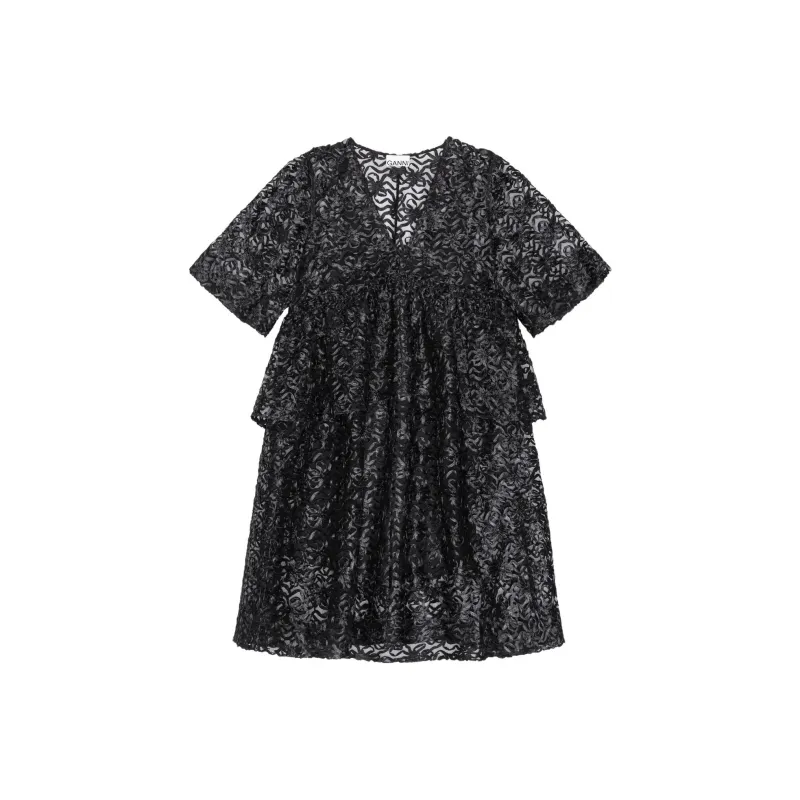 GANNI V Neck Ruffled Dress-0