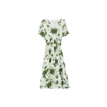 PLANE DRIFT Short Sleeved Dresses Women's White With Green Floral