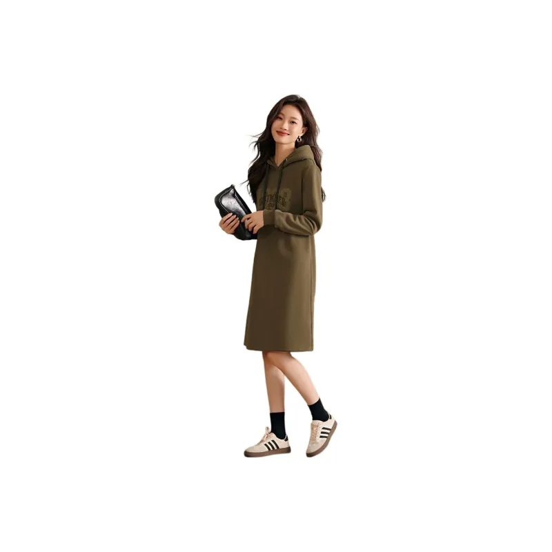Mo Han Yi Mei Long Sleeved Dress Women's Olive Green-0