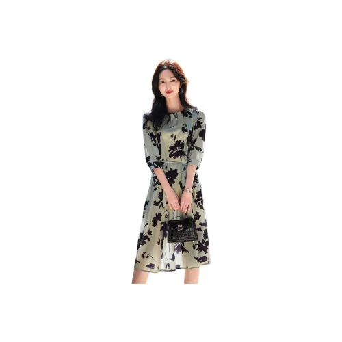 【dme】 Long Sleeved Dresses Women's Gray Green