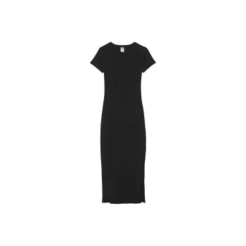 Victoria's Secret PINK CONTOUR RIBBED MIDI DRESS / Pure Black Short-Sleeved Dresses Women's Pure Black