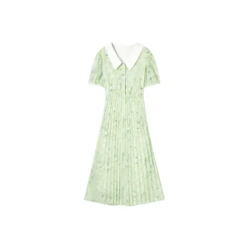 DIALOGUE Short Sleeved Dresses Women's White Rose Print