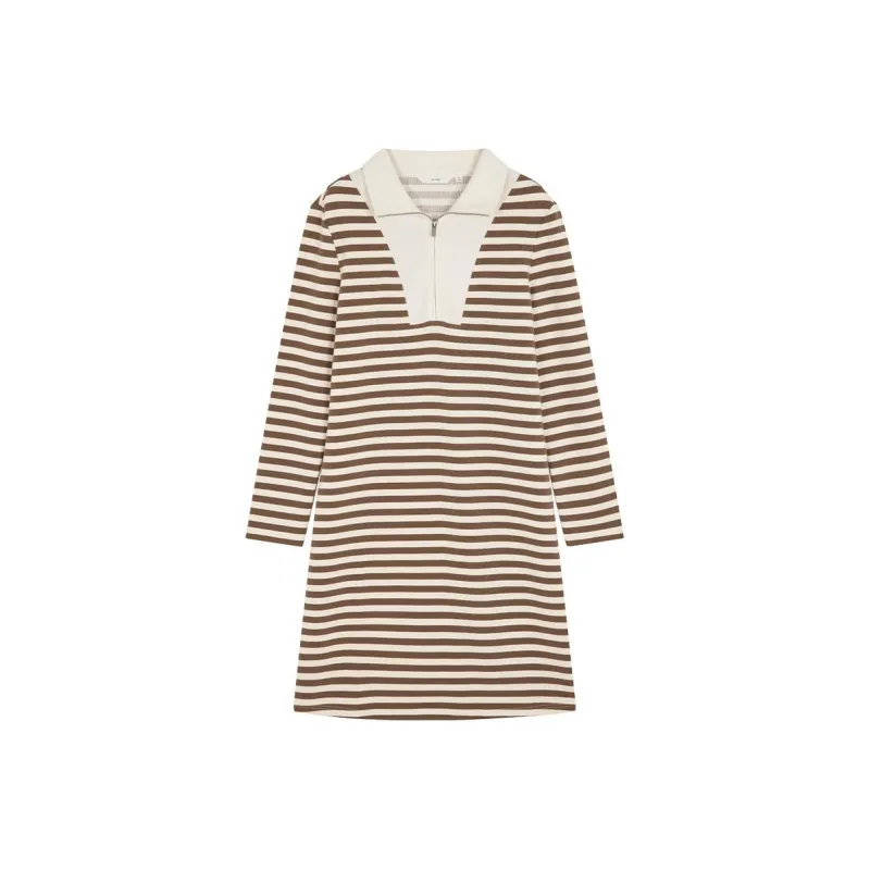 IHIMI Long Sleeved Dresses Women's Apricot Coffee-0