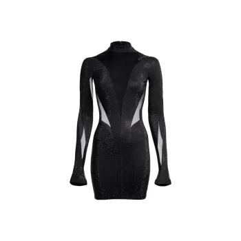 Mugler H&M Spiral Panel Mini Dress With Rhinestones Black