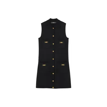 VERSACE Sleeveless Button-Up Knitted Mini Dress