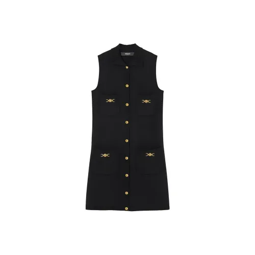 VERSACE Sleeveless Button-Up Knitted Mini Dress