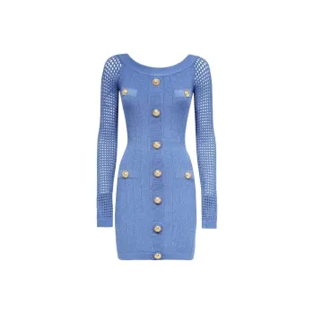 BALMAIN Long Sleeved Dress Women's Dark Blue