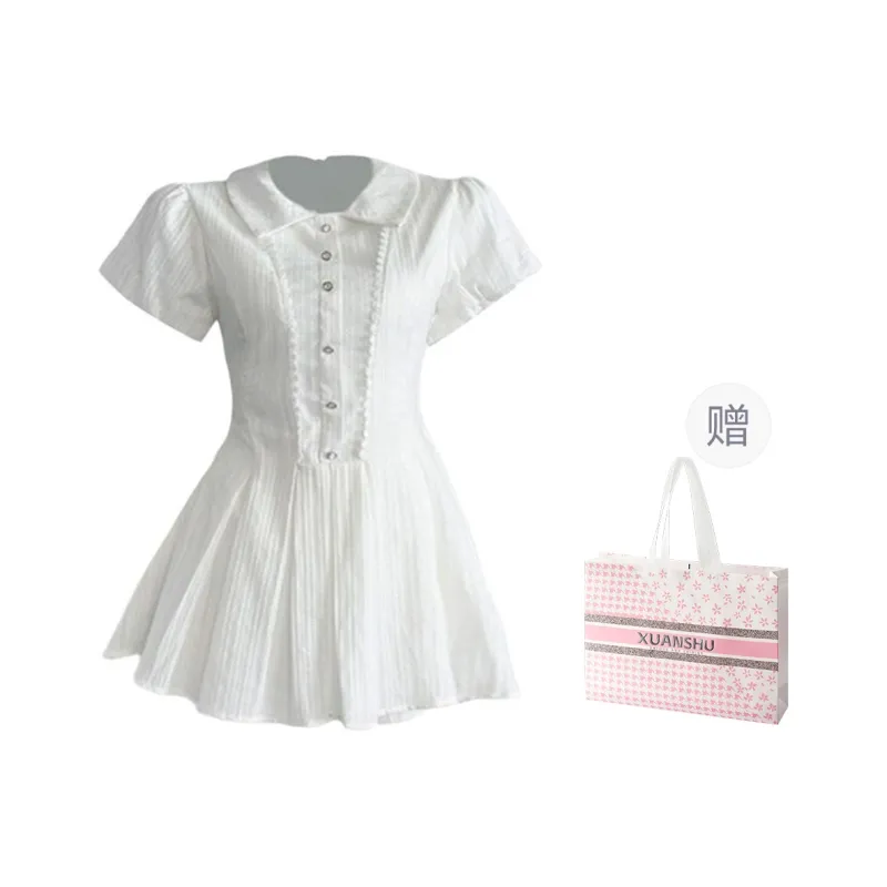 XUANSHU Short Sleeved Dress Women's White-0