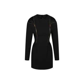 VERSACE Double Zip Long Sleeve Cocktail Dress Black
