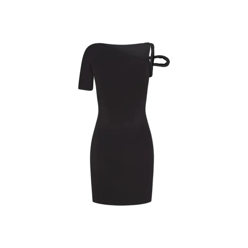 Khy DROP 004 Sueded Stretch Twist Mini Dress Short-Sleeved Dresses Women's Black-0