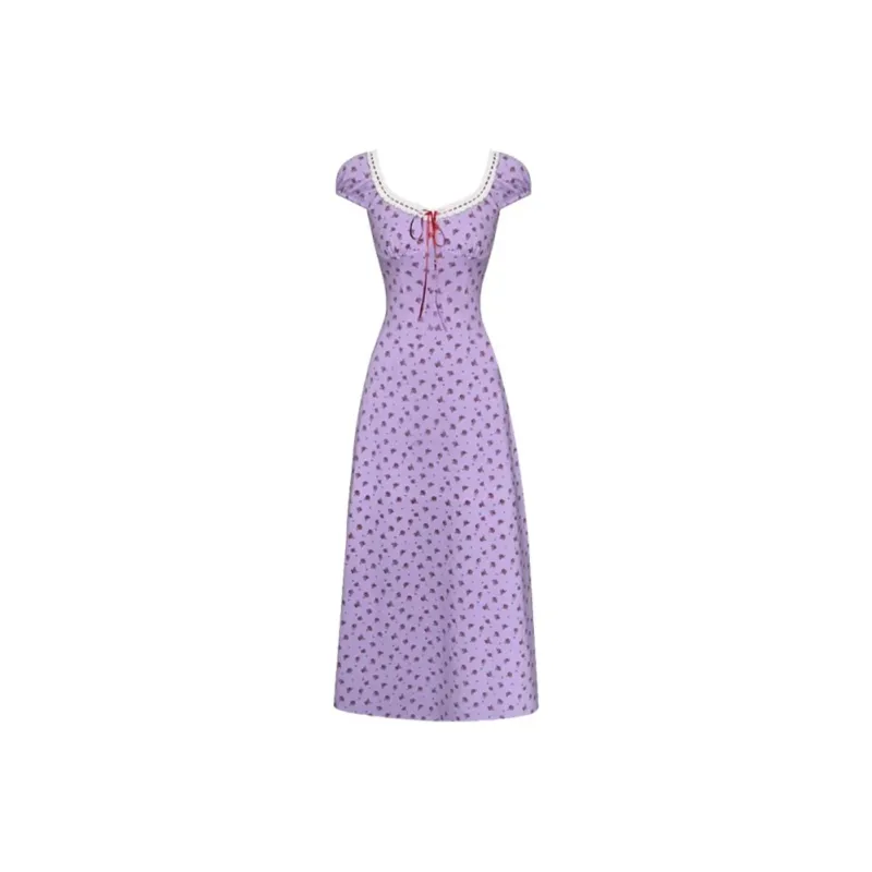 Zukizuki Short Sleeved Dress Women's Purple-0