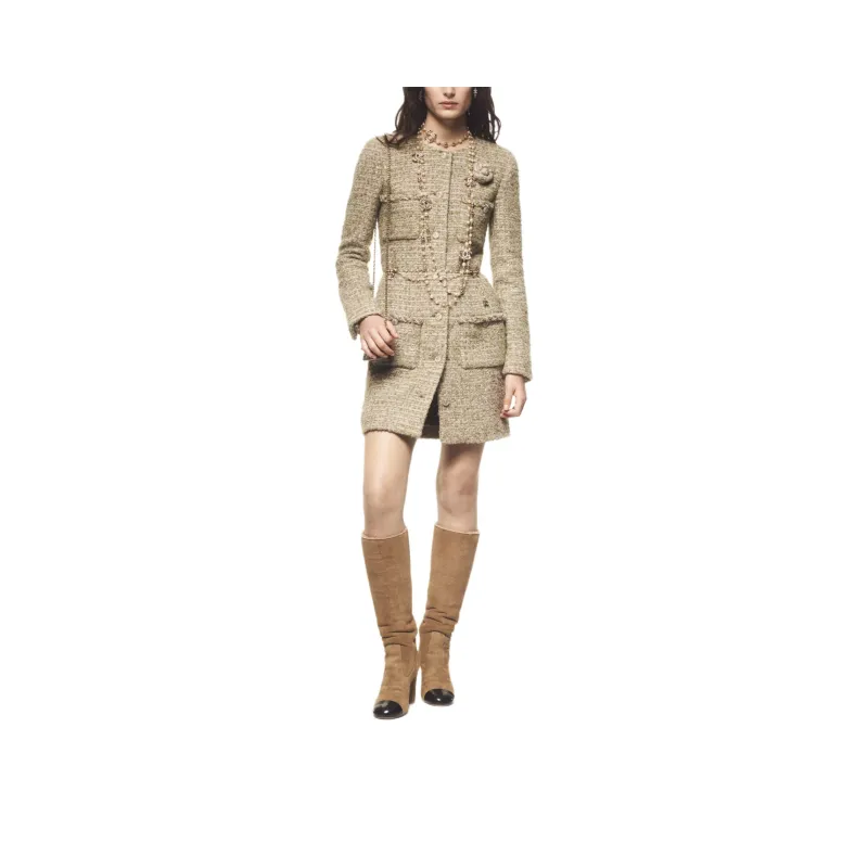CHANEL FW24 Long-Sleeved Dresses Women's White Green-0