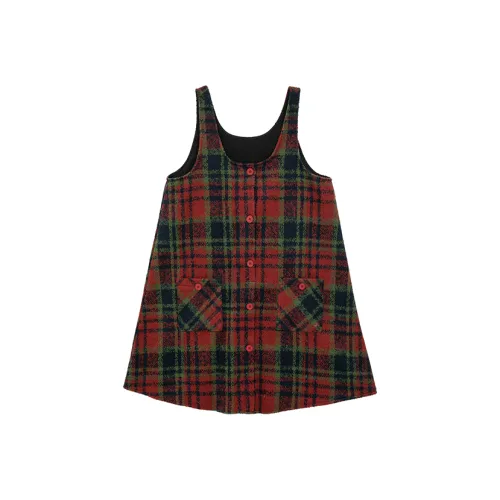 EIDM Sleeveless Dresses Women's Christmas Red Plaid